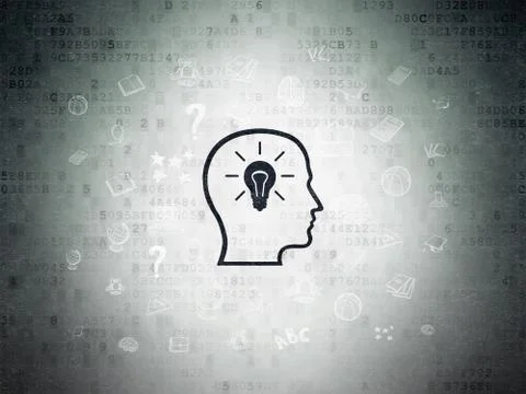 Studying concept: Head With Lightbulb on Digital Data Paper background Stockillustratie