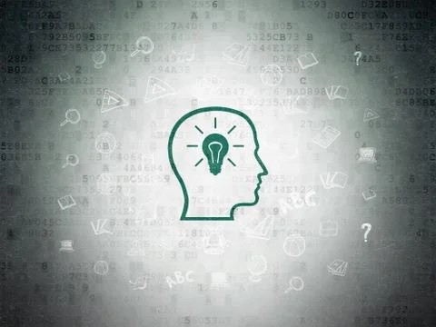 Studying concept: Head With Lightbulb on Digital Data Paper background Stock Illustration