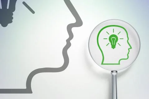 Studying concept:  Head With Lightbulb with optical glass on digital backgroun Illustration