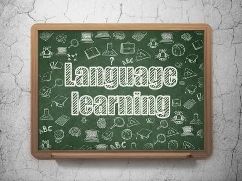 Studying concept: Language Learning on School board background Illustrazione stock