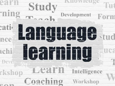 Studying concept: Language Learning on wall background Illustrazione stock