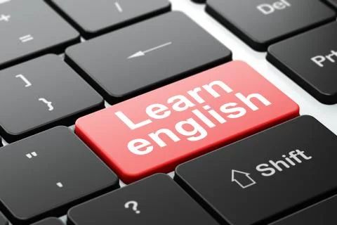 Studying concept: Learn English on computer keyboard background Illustrazione stock