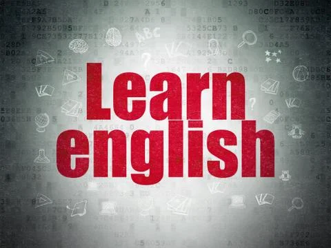 Studying concept: Learn English on Digital Data Paper background Illustrazione stock