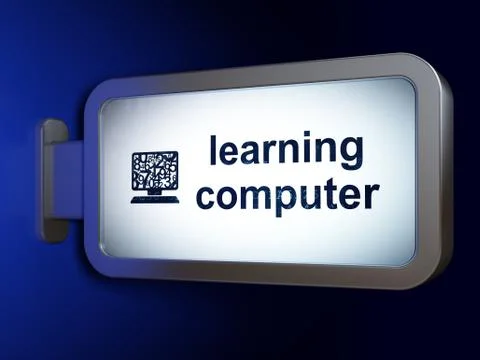 Studying concept: Learning Computer and Computer Pc on billboard background 스톡 일러스트