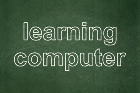 Studying concept: Learning Computer on chalkboard background 스톡 일러스트