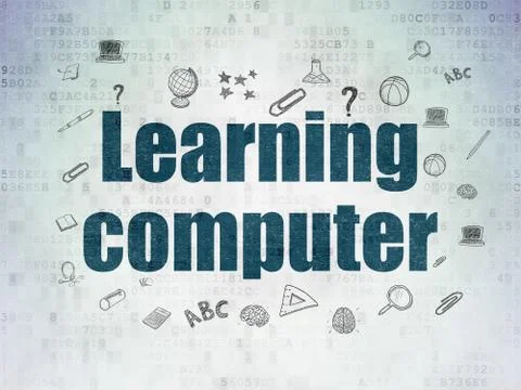 Studying concept: Learning Computer on Digital Paper background 库存插图