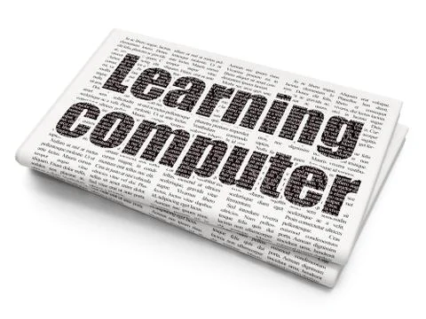 Studying concept: Learning Computer on Newspaper background Stock Illustration