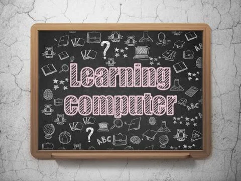 Studying concept: Learning Computer on School board background 스톡 일러스트