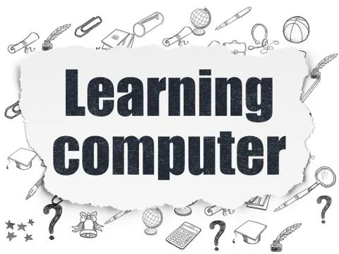 Studying concept: Learning Computer on Torn Paper background 스톡 일러스트