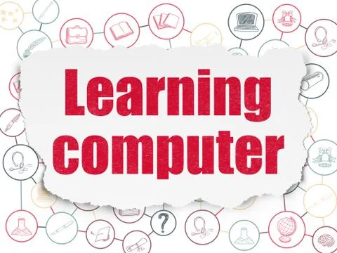 Studying concept: Learning Computer on Torn Paper background Stock Illustration