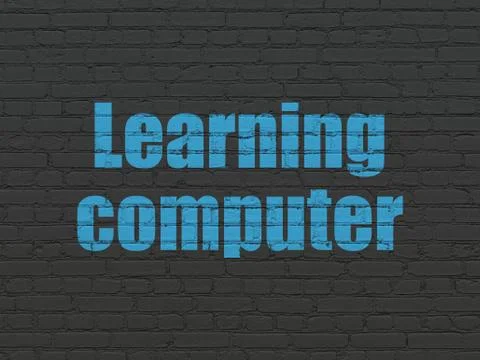 Studying concept: Learning Computer on wall background Stock Illustration
