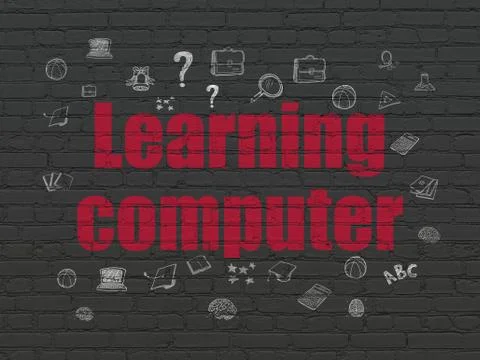 Studying concept: Learning Computer on wall background Stock Illustration