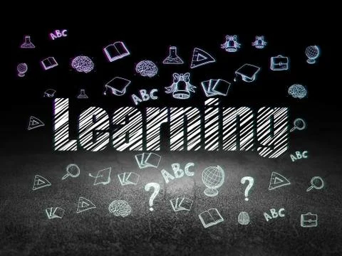 Studying concept: Learning in grunge dark room Stock Illustration
