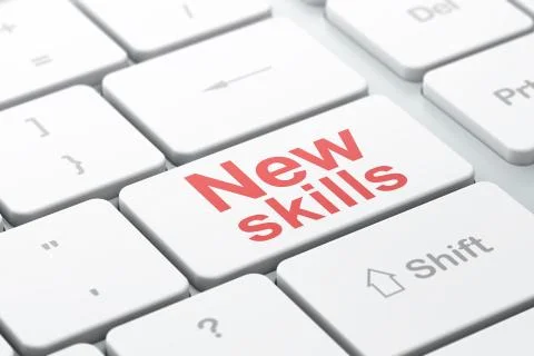 Studying concept: New Skills on computer keyboard background 스톡 일러스트