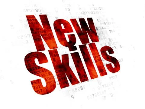 Studying concept: New Skills on Digital background Stock Illustration
