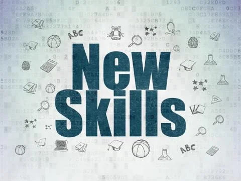 Studying concept: New Skills on Digital Data Paper background Stock Illustration