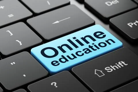 Studying concept: Online Education on computer keyboard background 스톡 일러스트