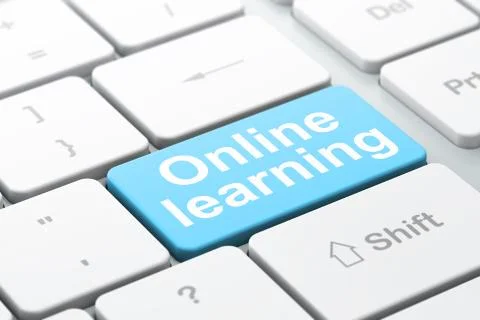 Studying concept: Online Learning on computer keyboard background Stock Illustration