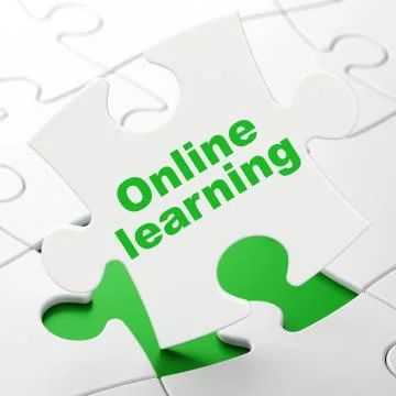 Studying concept: Online Learning on puzzle background Stock Illustration