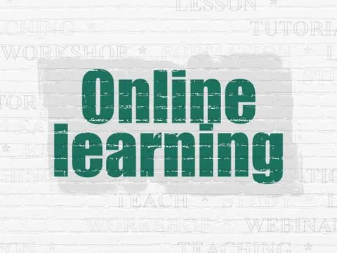 Studying concept: Online Learning on wall background Stock Illustration