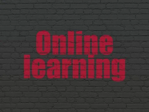 Studying concept: Online Learning on wall background Stock Illustration