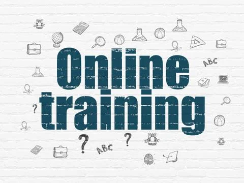 Studying concept: Online Training on wall background Ilustración de archivo