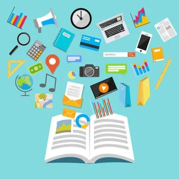 Studying concept. Opening book. Knowledge concept. Stock Illustration