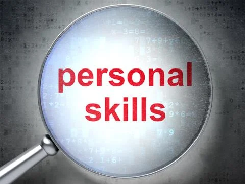 Studying concept: Personal Skills with optical glass Stockillustratie