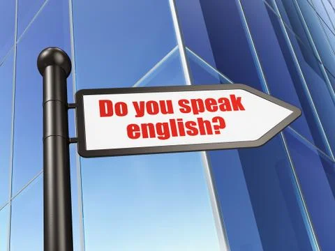 Studying concept: sign Do you speak English? on Building background Ilustración de archivo