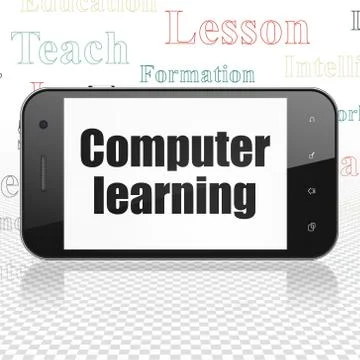 Studying concept: Smartphone with Computer Learning on display Illustrazione stock