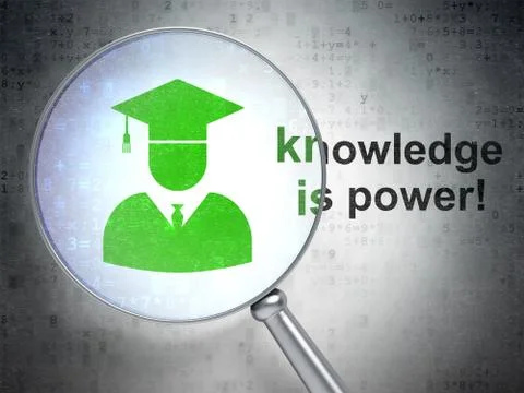 Studying concept: Student and Knowledge Is power! with optical glass Stock Illustration