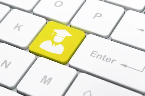 Studying concept: Student on computer keyboard background Stock Illustration