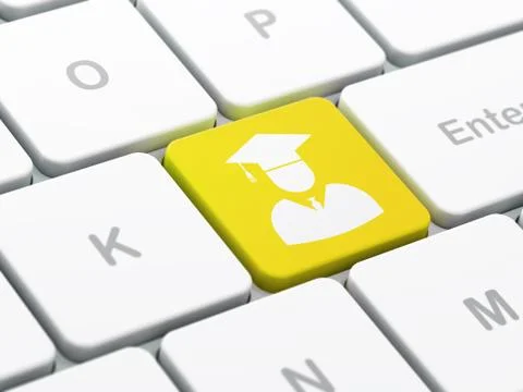 Studying concept: Student on computer keyboard background 스톡 일러스트