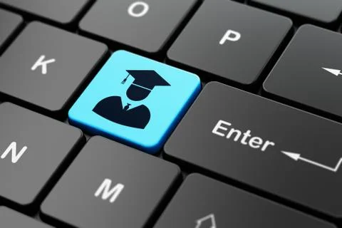 Studying concept: Student on computer keyboard background Illustrazione stock