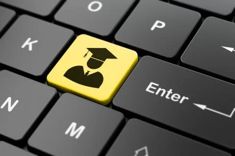 Studying concept: Student on computer keyboard background Illustrazione stock
