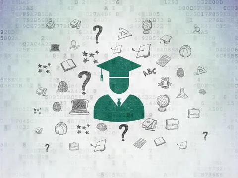 Studying concept: Student on Digital Data Paper background Stock Illustration