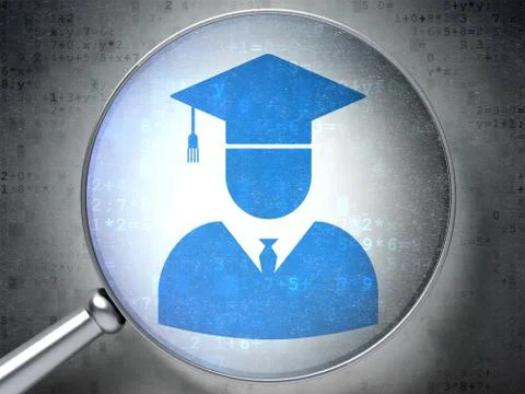 Studying concept: Student with optical glass on digital background Stock Illustration