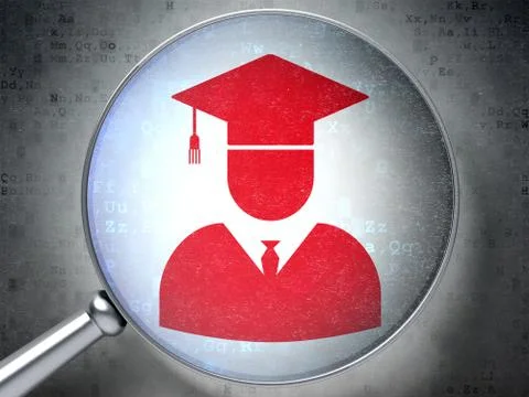 Studying concept: Student with optical glass on digital background Stock Illustration