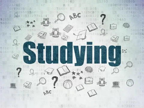 Studying concept: Studying on Digital Data Paper background Stockillustratie