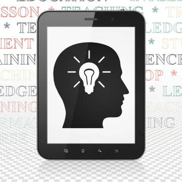 Studying concept: Tablet Computer with Head With Light Bulb on display Stock Illustration