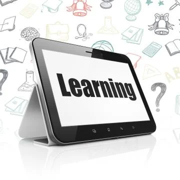 Studying concept: Tablet Computer with Learning on display Illustrazione stock