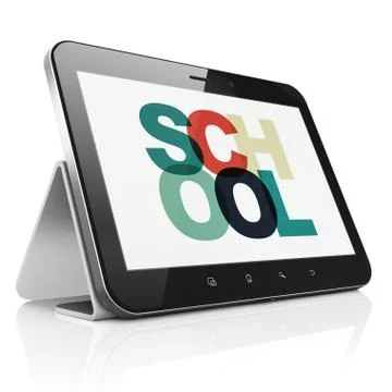 Studying concept: Tablet Computer with School on  display Stock Illustration