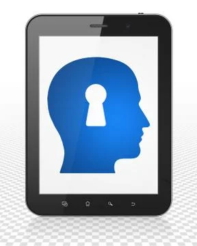 Studying concept: Tablet Pc Computer with Head With Keyhole on display Stock Illustration