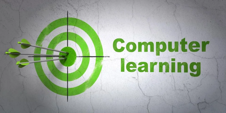 Studying concept: target and Computer Learning on wall background Stock Illustration