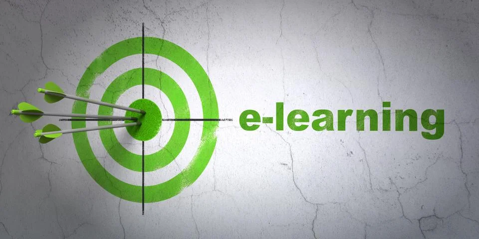 Studying concept: target and E-learning on wall background Stock Illustration