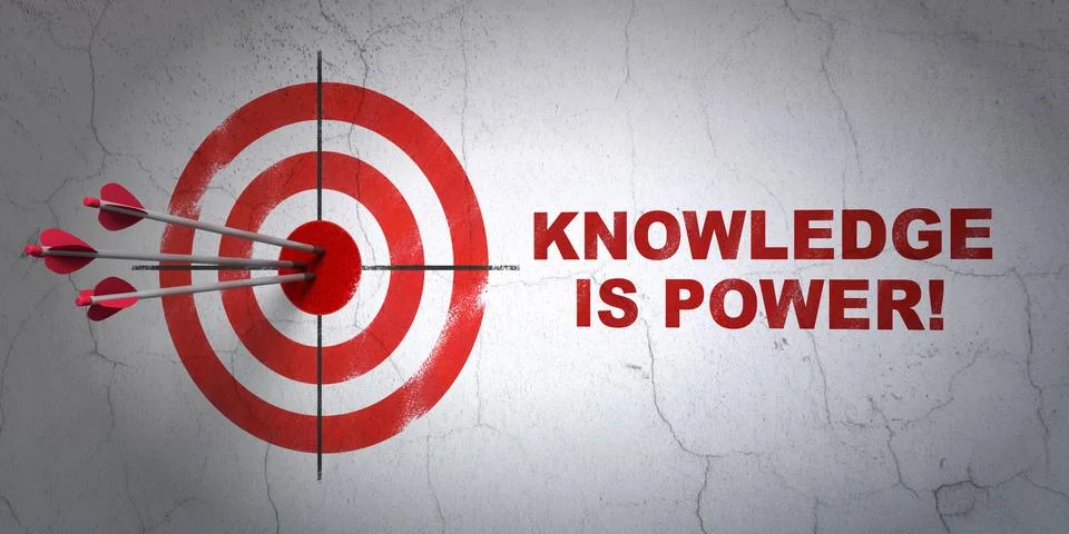 Studying concept: target and Knowledge Is power! on wall background Stock Illustration