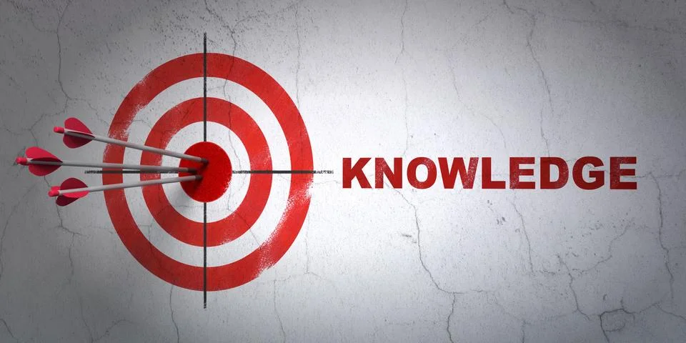 Studying concept: target and Knowledge on wall background Illustrazione stock