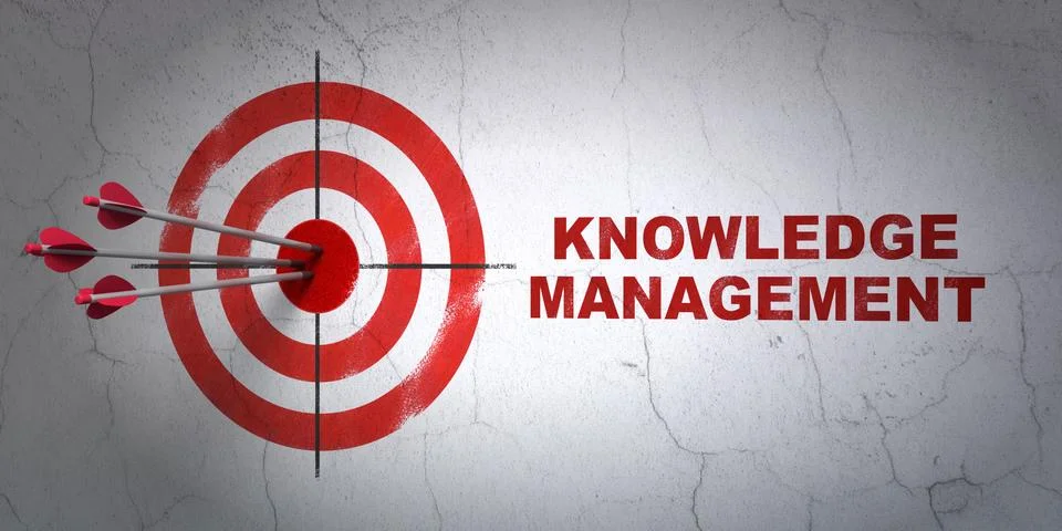 Studying concept: target and Knowledge Management on wall background Stock Illustration