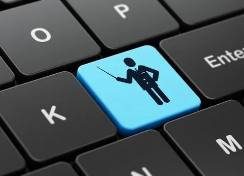 Studying concept: Teacher on computer keyboard background Stock Illustration