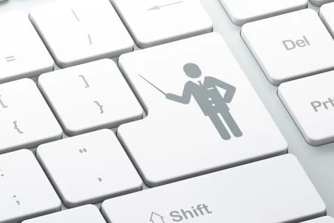 Studying concept: Teacher on computer keyboard background 스톡 일러스트